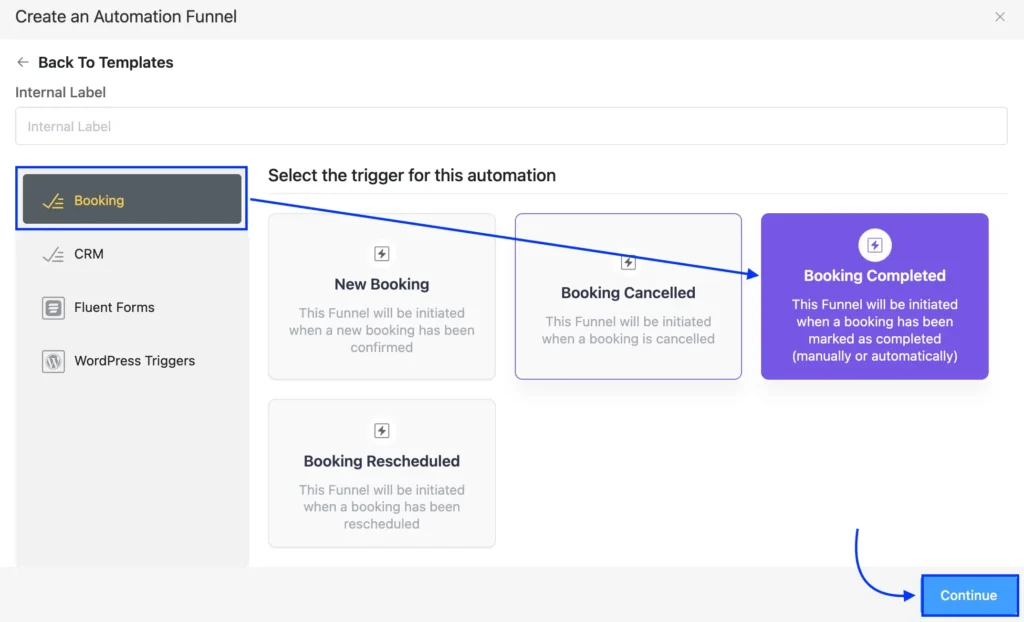 choose a trigger of booking completed